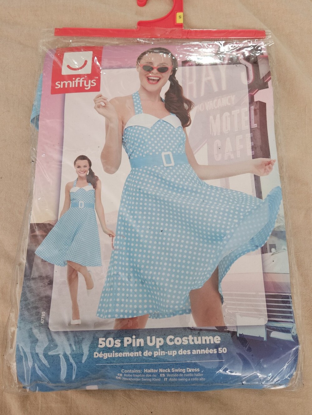 NWTS Smiffys 50s Pin-Up Polka Dot Swing Dress - Light Blue & White Small